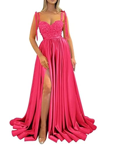 Robe de bal longue en satin fuchsia femme taille 54 avec bretelles spaghetti