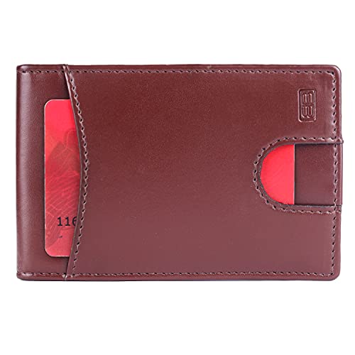 Image of Brooklyn Bridge Money Clip Wallets for Men Vegan Leather Smooth Brown - Slim RFID Protected Card Holder, Stylish Front Pocket Wallet with Cash Clip, Durable Gift for Him