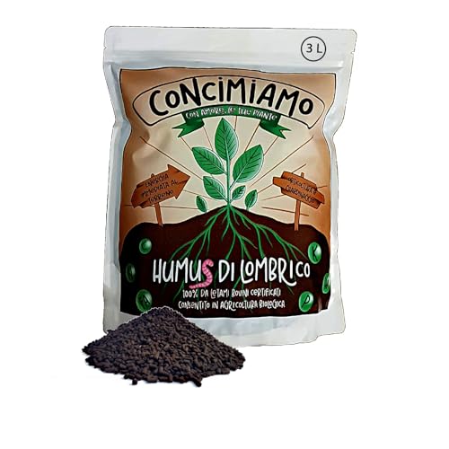 HUMUS DI LOMBRICO BIO | Concimiamo fino a 20 m² di orto o giardino | VERMICOMPOST 100% da Letami Bovini Certificati Benessere Animale – Ammesso in Agricoltura BIO 3L | 2Kg | Formato Pellet|