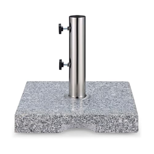 VonHaus Parasol Base 22kg Umbrella Stand for Outdoor Garden Patio Heavy Duty Parasol Holder Comes with 3 Pole Adaptors Carry Handles 2 Locking Screws Square Shape Stone Granite Effect Grey