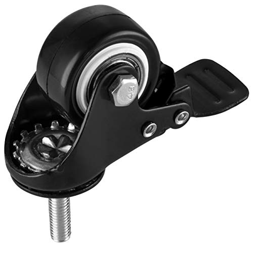 Image of 1.5 Inch Swivel Caster Wheels Set of 4, YEEMIGO Locking Casters Heavy Duty Total Capacity 330lbs, Metric M8x25mm Threaded Stem PU Casters with Brake, Castors for Hardwood Floor Carpet