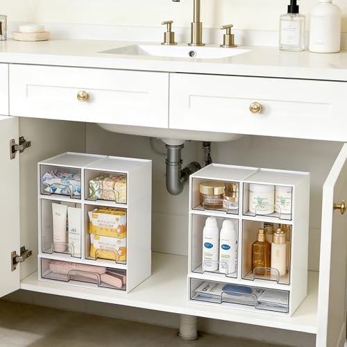 Image of Vtopmart Stackable Storage Drawers Set of 5, Plastic Organizer Bins for Baby Bottle, Beauty Supplies Storage, Ideal for Kichen Countertop, Vanity, Bathroom, Cabinet, Pantry Organization,White