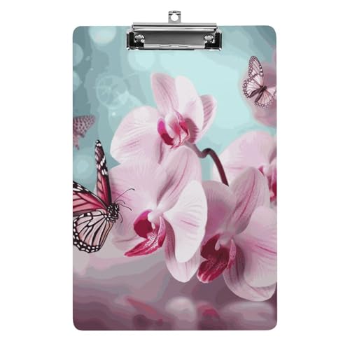 Porte-bloc A4 en acrylique fleur d'orchidée et papillon 32x22 cm