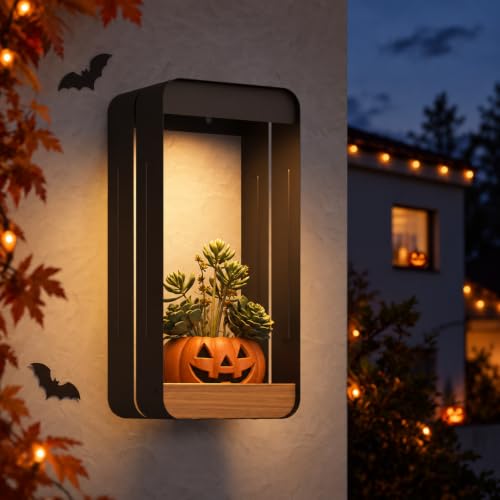 Grand patio Outdoor LED Solar Wall Sconce with Shelf Planter, Waterproof Solar-Powered Decorative Wall Lamp for Porch and Patio, Black, L-Rectangle - image 1