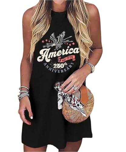 Image of American Flag Tank Dress for Women 4th of July Patriotic Graphic Sleeveless Mini Dress Casual Vacation Short Dresses