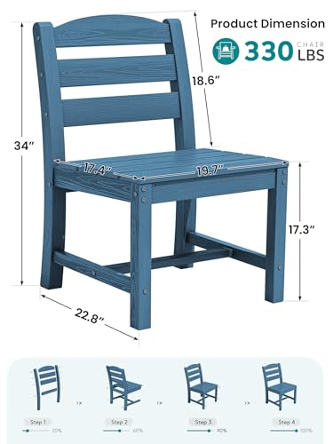 Image of SERWALL Outdoor HDPE Armless Dining Chairs Set of 2,All-Weather Use,Blue | Weather-resistant dining chairs resist fading and cracking, with armless design for comfortable outdoor seating.