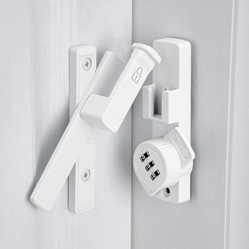 Image of INIRET 2 Packs White 90 Degree Barn Door Lock,Mechanical Password Lock,Flip Latch with Combination,3 Digit Password Keyless,Protect Privacy,for Cabinets,Windows,Garden,Bathroom,and Sliding Door
