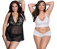 MYZA Women Plus Size Babydoll and Matching G-String Panties with Lingerie Set/Bra Panty Set (XXX-Large, Black-White)
