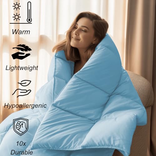 Image of King Plus Size Comforter Set - All Season Down Alternative Bedding Comforter Set - Quilted Duvet Insert with Corner Tabs - Box Stitched Blanket - Breathable, Soft - Light Blue