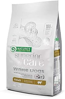 Nature's Protection Superior Care White Dogs Dry Food, Lamb, For Adult Small And Mini Breeds, No Tear Stain, Gluten Free, Healthy Skin & White Coat, Suitable For Bichon Frise, Maltese, 10 kg