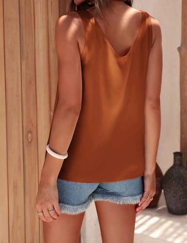 Image of Ekouaer Womens Silk Satin Tank Tops V Neck Casual Cami Sleeveless Camisole Blouses Summer Basic Tank Shirt