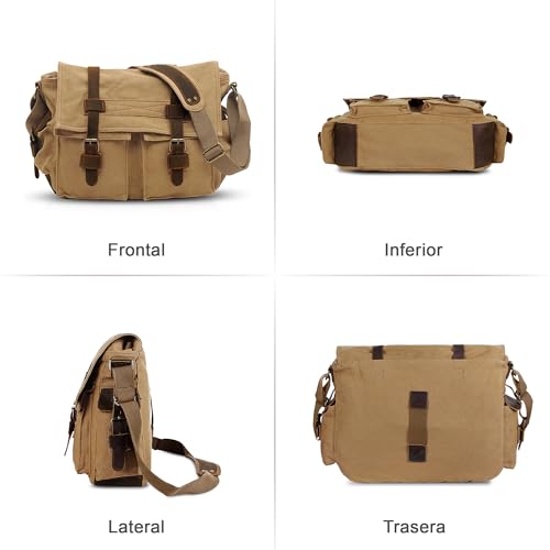 Bandolera grande de 15" portátil en lona vintage para trabajo y escuela 3