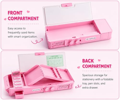 Image of Invite Multifunction Pencil Box for Girls with 2-Digit Password Lock, Built-in Sharpener & Calendar, Dual Sided Magnetic Geometry Compass Box with Pop-up Buttons, School Gift
