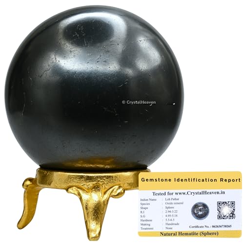 Image of Certified Hematite Crystal Ball for Meditation - Premium Crystal Vastu Items for Home and Feng Shui Items for Good Luck - Ideal for Pooja Supplies and Spiritual Practices (2 inch Inch)