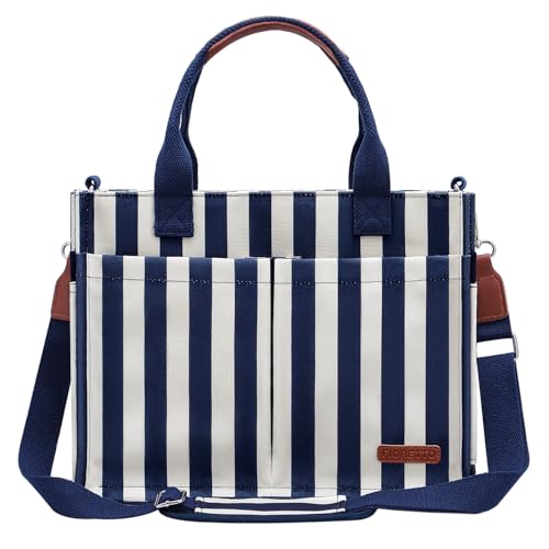 Image of FIORETTO Womens Canvas Tote Bag Purse with Individual Compartment, Zipper Top, Reinforced Bottom & Luggage Sleeve
