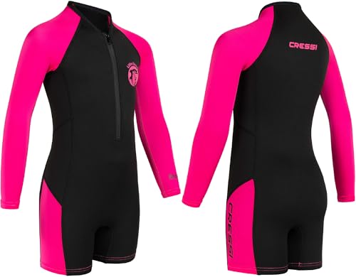 Cressi Shorty 2 mm Neoprenanzug Kinder - UV-Schutz, Kälteschutz & Quallenschutz - Schwimmanzug Kinder - Kurze Neoprenanzüge - Schwarz/Rosa - 9/10 Jahre