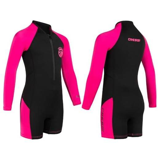 Cressi Little Shark Jr Shorty 2mm - Langarm Neoprenanzug für Kinder,Schwarz/Rosa, 3/4 Jahre