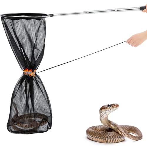 Image of Qualirey Snake Catcher Net Rattlesnake Grabber Snake Grabber Tool Snake Handling Tools Telescopic Pole Stick with 16.2''-27.6'' Handle and 11.8'' Net Opening for Reptile Catch Snake Removing Catching