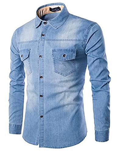 Chemise en jean à manches longues homme bleu L en denim classique