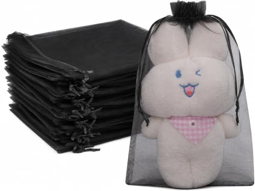 Image of FUNFERY 100PCS Black Organza Gift Bags 6x9in,Drawstring Pouch for Jewelry