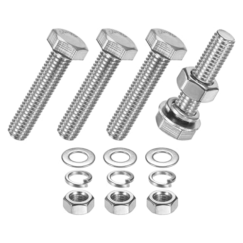 M METERXITY 4-Pack Hex Head Screw Bolt with Nuts Flat &amp; Lock Washers M8x35mm Stainless Steel Bolts and Nuts Kit Fully Threaded Metric Bolt Assortment for Equipment/Machinery