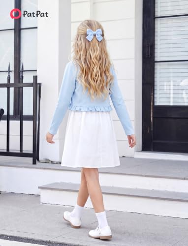 Image of PATPAT Girls Cardigan Bolero Size 4-12 Years Kids Knit Long Sleeve Ruffle Open Front Button Cover Up Cropped Tops for Girls