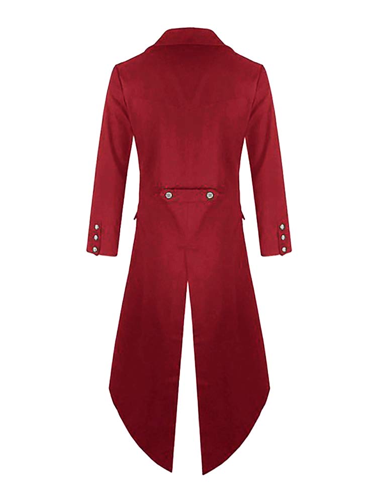 Runcati Men's Gothic Tailcoat Steampunk Jacket Victorian Carnival Costume Cosplay Tuxedo Medieval Frock Coat Fashion Outerwear, red, S - Image 2