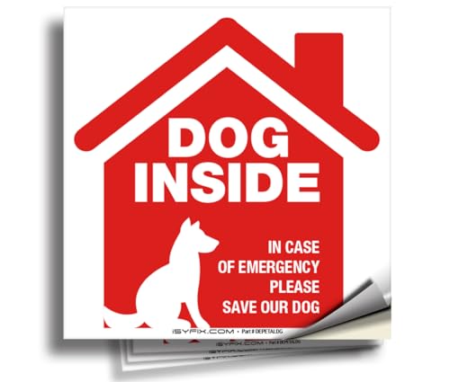 iSYFIX Dog Inside Alert Signs Stickers - 4 Pack 5x5 Inch - Premium Self-Adhesive Vinyl Laminated for Ultimate UV Weather Scratch Water and Fade Resistance Indoor and Outdoor red
