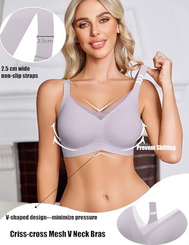 Image of Avidlove Womens Seamless Bras V Mesh Comfort Bralette Everyday T-Shirt Bra | wireless comfort with jelly lift; soft breathable; seamless back smooth; widded straps and side wings; full coverage