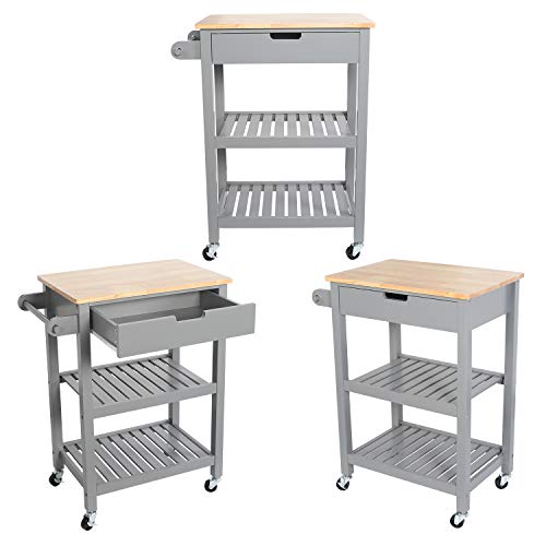 image for eclife Kitchen Islands Cart Rolling Kitchen Cart Grey Drawer Storage W
