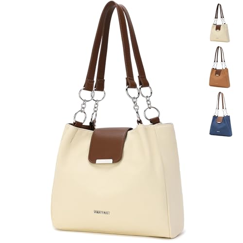 Image of BESMART Denim Tote Bag for Women, Retro Canvas Shoulder Bags with Circle Chain and PU Leather
