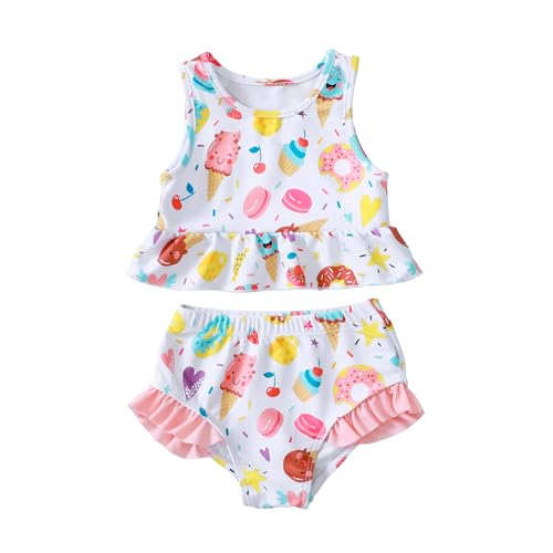 Image of Baby Swimsuit Girl Two Piece Bathing Suit Toddler Girls Summer Beach Ruffle Tankini Swimwear 1-7Y