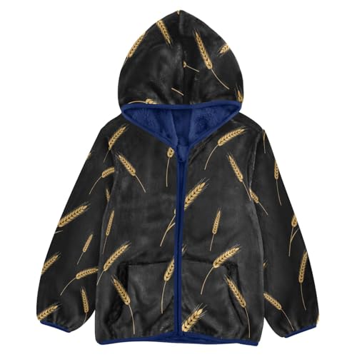 Wheat Ears on Black Background Toddler Fleece Jacket Girl Boys Hooded Fleece Jacket Coat Warm Outwear Zip-up 3-10T