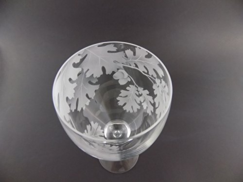 Incisoart Hand Etched Italian Crystal Goblet Sandblasted (Sand Carved) Handmade Wine Water Glass Engraved (Oak Leaves Acorn Nut, 340 Milliliter (11.5 Ounce) White Wine) #TOP4