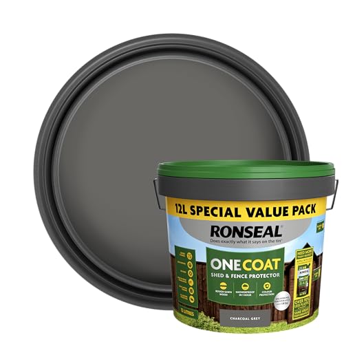 Ronseal One Coat - Protector de cobertizo y valla gris carbón, 12 L