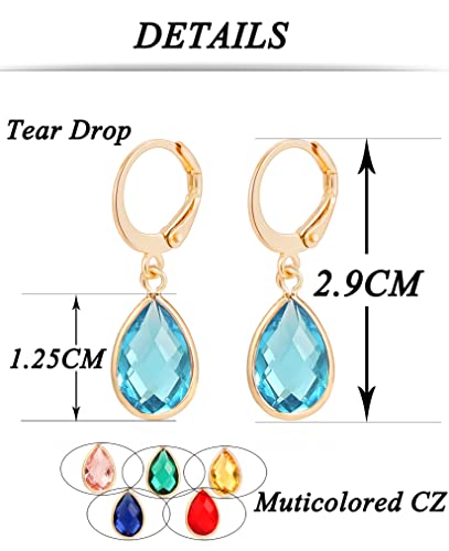 Tornito 6 Pairs Leverback Drop Dangle Earrings Set Multicolor Teardrop CZ Hoop Earrings for Women