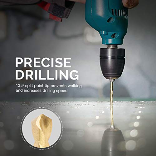 Neiko 10038A Left-Hand Drill-Bit Set, High-Speed Steel Drills With Titanium Nitride Coating, Reverse-Twist Drill Bits, Sae Sizes, 13-Piece Set #TOP2