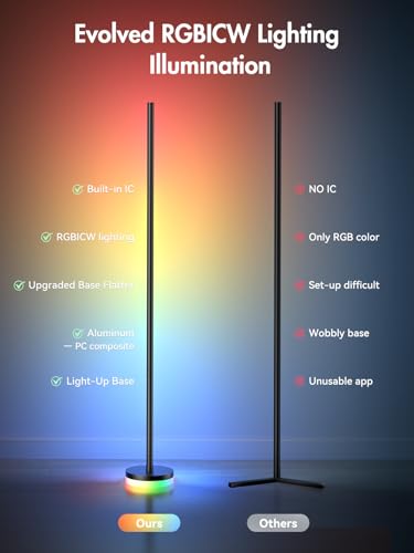 Image of OIYN Corner Floor Lamp 2 Pack,RGBICW LED Corner Lamp with 1300lm Smart Modern Floor Lamp,App & Remote Control,Music Sync,Color Changing Standing Lamp for Bedroom Living Room and Gaming Rooms