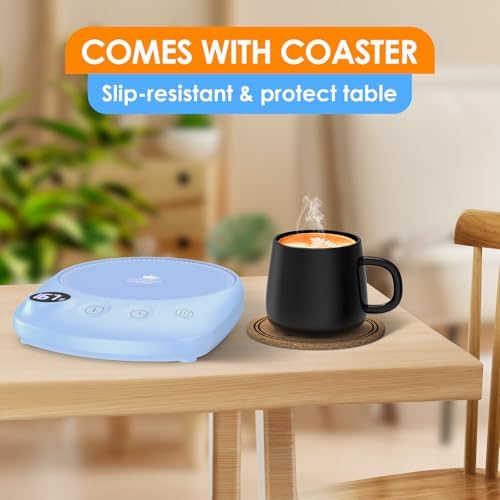 KitchekShop Coffee Mug Warmer - Fastest Heating & Highest Temperature, Coffee Cup Warmer for Desk Auto Shut Off, 4 Temp Settings & 1-12H Timer, Smart Electric Beverage Warmer for Coffee, Tea (Blue) - 5