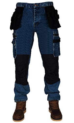 Juicy Trendz® Mens Denim Work Jeans Combat Cargo Work Trousers Men Heavy Duty Multi Pockets Workwear Pants