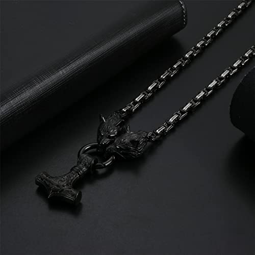 OIDEA Viking Mjolnir Necklace for Men with Wolf Head King Chain, Stainless Steel Viking Amulet Thors Hammer Necklace Pendant Norse Pagan Jewelry3