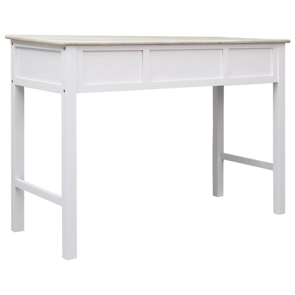 Stolik konsolowy 110 x 45 x 76 cm z twardego drewna, biurko z drewna topoli i paulowni z 2 szufladami i otwartą półką, stabilny stolik pod telefon do dekoracji, łatwy montaż