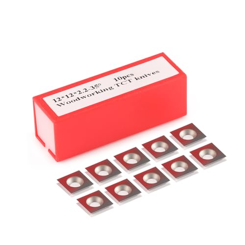 Plaquitas reversibles, 10 cuchillas de repuesto, insertos de metal duro cuadrado afilado, metal duro intercambiable para fresa planeadora para madera (12 x 12 x 2,2 mm)