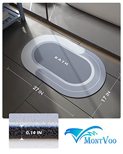 Image of MontVoo-Bath Mat Rug-Innovative Bathroom Rug Mat Super Absorbent Quick Dry Rubber Backed Dirt Resistant Bath Rugs Mats for Bathroom Non Slip-Blue Bathroom Rug for Shower-Sink-Bathtub-17 X27.6