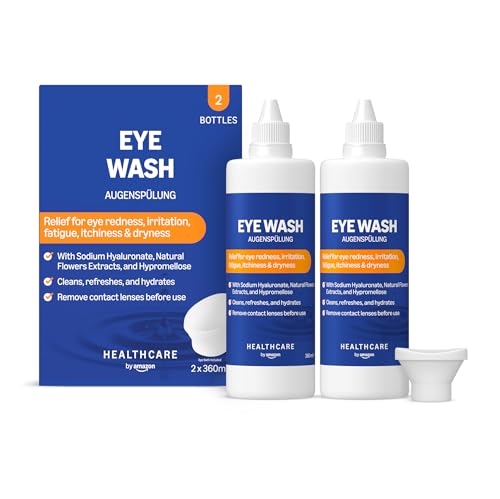 Amazon Basic Care Solução de lavagem ocular com hialuronato de sódio e extratos de flores naturais, 360 ml (embalagem de 2)