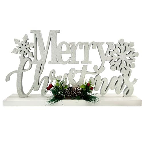 Christmas Decorations - Merry Christmas Decor Snowflake Silver Sign