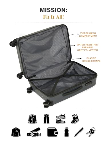 Image of Teakwood Set of 2 8 Wheels Trolley Bag, Hard Cabin with Zipper Closure, Adjustable Push Button & Cross Side Strap, Number Lock System 360 Degree (Set of 2, Grey)