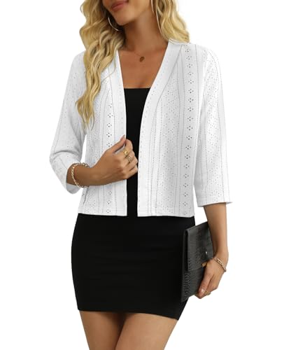 Women's 3/4 Sleeve Cropped Cardigan Lightweight Open Front Shrug Cardigans