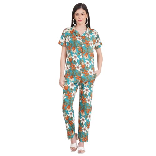 Image of Women's Pure Cotton Top & Pyjama Set - Printed Nightwear and Loungewear, Comfortable Night Suit for Sleep and Relaxation