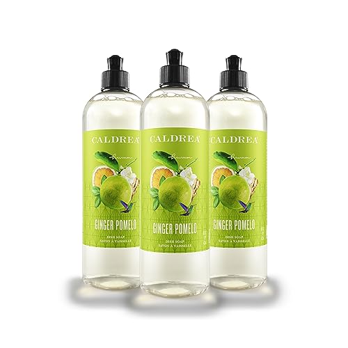 Image of Caldrea Dish Soap, Biodegradable Dishwashing Liquid made with Soap Bark and Aloe Vera, Ginger Pomelo, 16 oz , 3 Pack